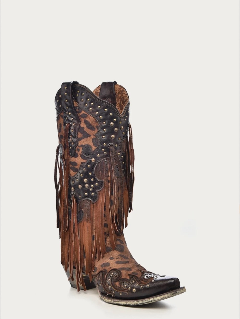 Corral a3618 - Fringe Leopard Western Boot - Brown - Picture 2 of 3